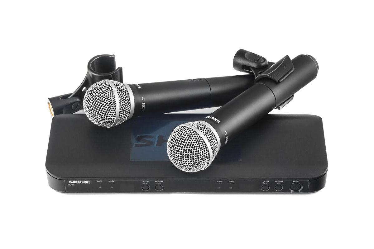 Shure BLX288E/PG58 K3E - Двухканальная беспроводная вокальная радиосистема с двумя ручными микрофонами в аренду - Неварентал